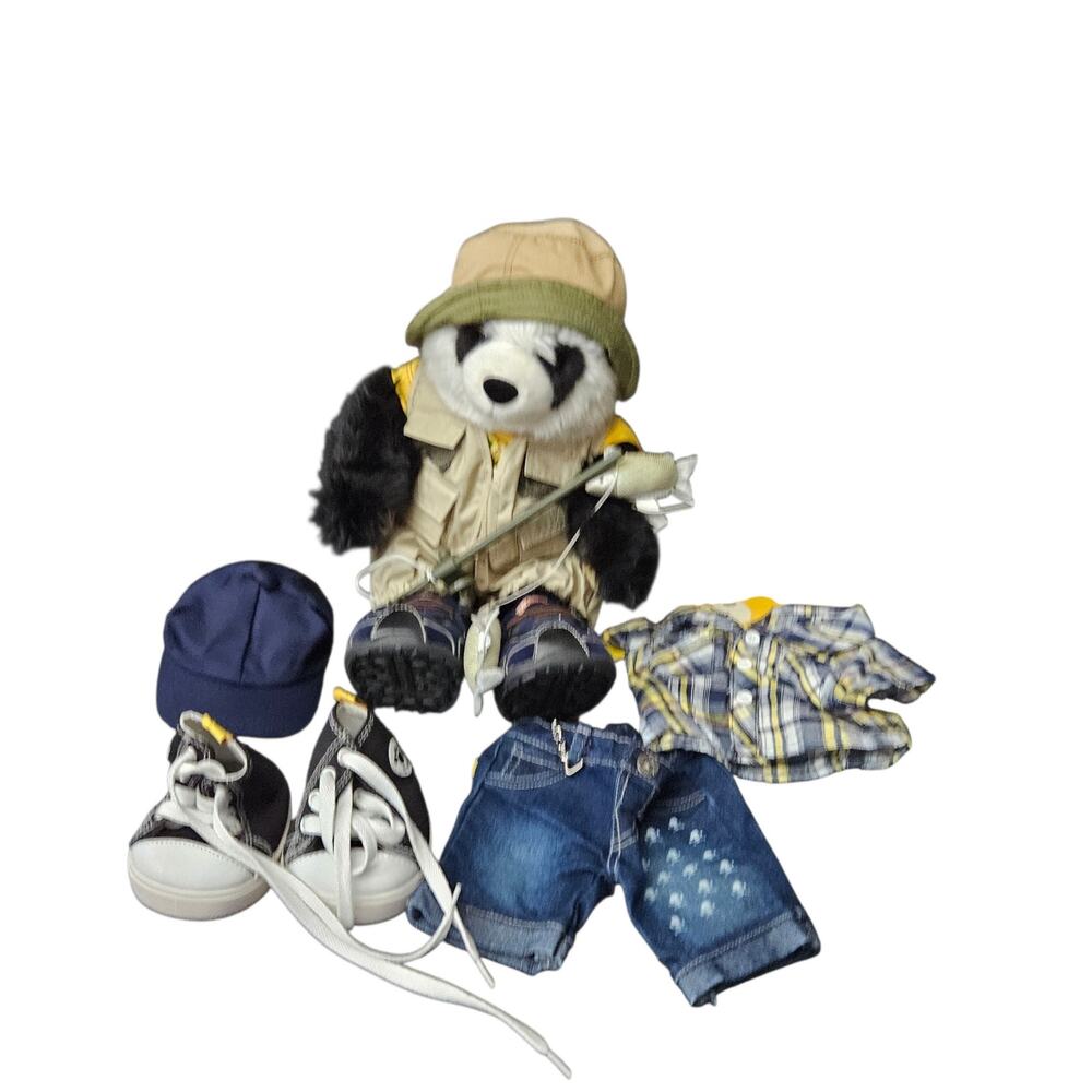 Build-A-Bear Panda Fisherman Plush Outfit Lot Extra Clothes Fishing Set